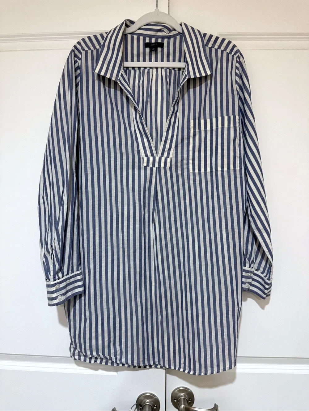 J. Crew NWOT Blue & White Cotton Voile Tunic Set in Stripe With Pockets - Picture 5 of 10